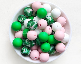 Ensemble de 4 couleurs, Vente en gros, Perles en silicone 12/15 mm, Perles en silicone en vrac, Fabrication de bijoux de collier à faire soi-même, Perles imprimées, Perles rondes en silicone