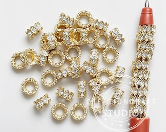 10mm Sparkly Rhinestone Spacer,Loose Crystal Metal Beads DIY Pen Keychain