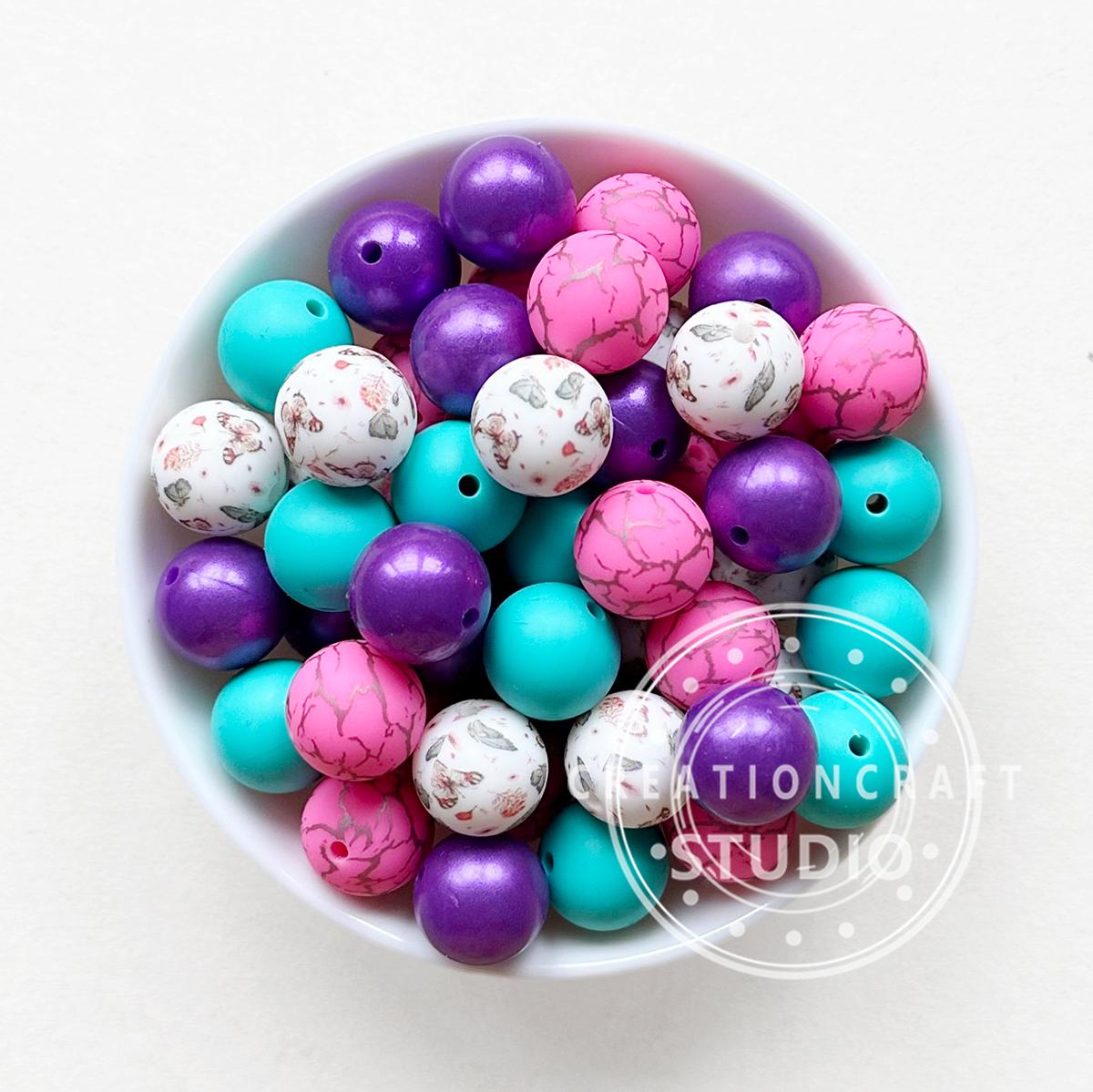 Butterfly Print Beads Mixed Lot,15mm Silicone Round Beads,DIY Necklace,15mm Bulk Silicone Beads