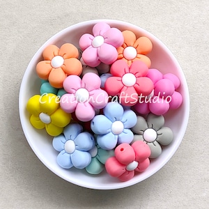 Mixed Color Flower Beads, 26*26mm, Flower Silicone Beads, Silicone Bead Wholesale, Focal Beads