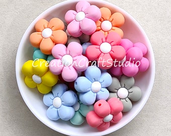 Mixed Color Flower Beads, 26*26mm, Flower Silicone Beads, Silicone Bead Wholesale, Focal Beads