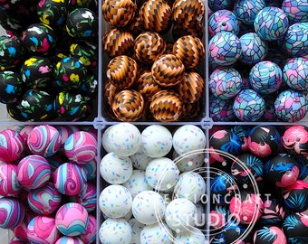 Print Focal Beads, Silicone Charms Beads, 15mm Round Silicone Beads, DIY Pen Making, Bulk Loose Beads, Pearl Beads