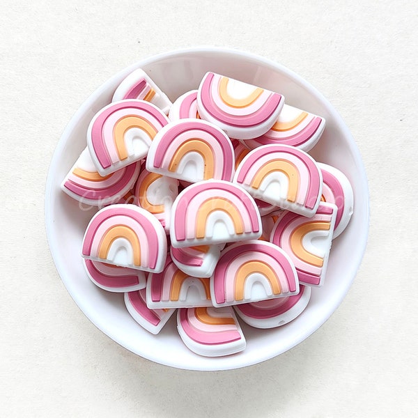 Pink Rainbow Focal Beads, Mini Rainbow Beads, Rainbow Shape Silicone Beads, 25*18mm, Wholesale Beads