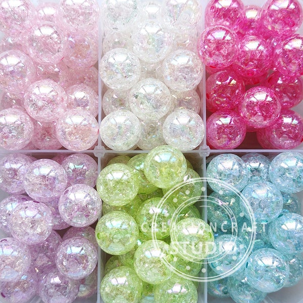 20mm AB Transparent Cracked Acrylic Beads, Chunky Bubblegum Beads, Bubblegum Beads in Bulk