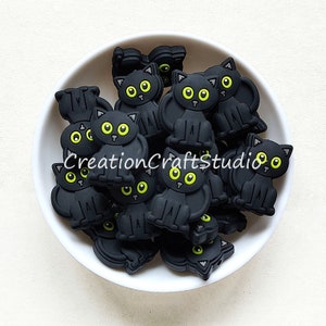 Cartoon Beads, Cat Silicone Beads, Silicone Focal Beads, Black Cat Silicone Beads, DIY Keychain Women Gift, 26*20mm