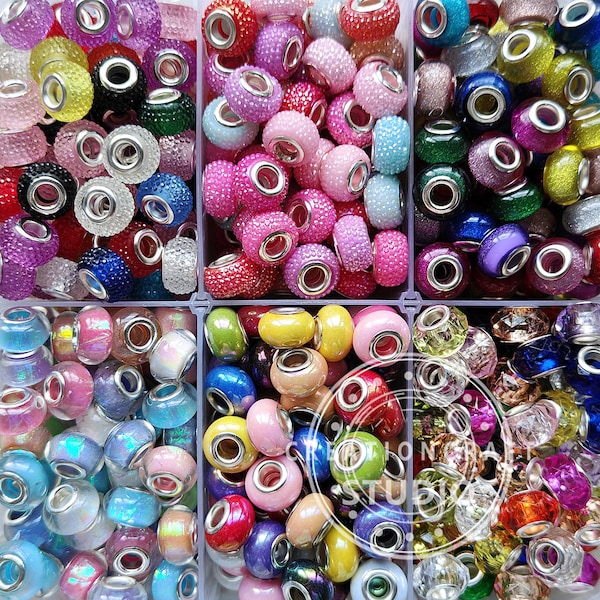 Perles intercalaires européennes grand trou, breloques, perles au chalumeau, assortiment de perles