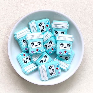 New Medicinal Silicone Beads, Light Blue Pill bottle, Cartoon Beads, 28*23mm, Focal Silicone Beads