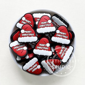 Merry Christmas Focal Beads, Christmas Hat Silicone Beads