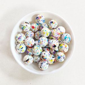 Colorful Dot Print Beads, Print Silicone Beads, 12/15mm 10 - 100 Pcs Beads, Silicone Beads DIY Jewelry, Round Silicone Beads, Craft Supplies