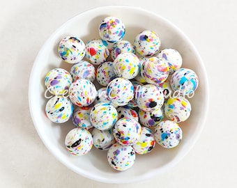 Colorful Dot Print Beads, Print Silicone Beads, 12/15mm 10 - 100 Pcs Beads, Silicone Beads DIY Jewelry, Round Silicone Beads, Craft Supplies