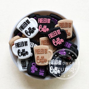 Coffee Mug Silicone Beads, Fueled By Coffee Focal Beads, Wholesale Beads