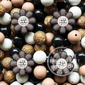 Best Mom Beads,Flower Beads,Silicone Mix Beads,Focal Beads,15mm Silicone Beads,Assorted Loose Beads