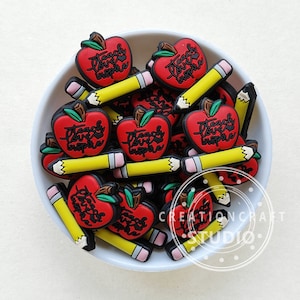 Teacher Focal Beads, Apple Teach Love Inspire Pencil Focal Silicone Beads