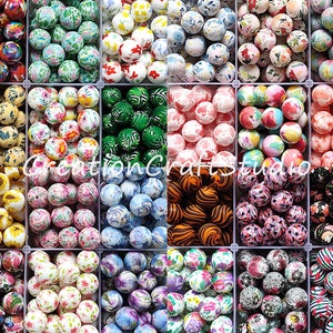 15mm Bulk Round Silicone Beads, Flowers Printed Silicone Beads