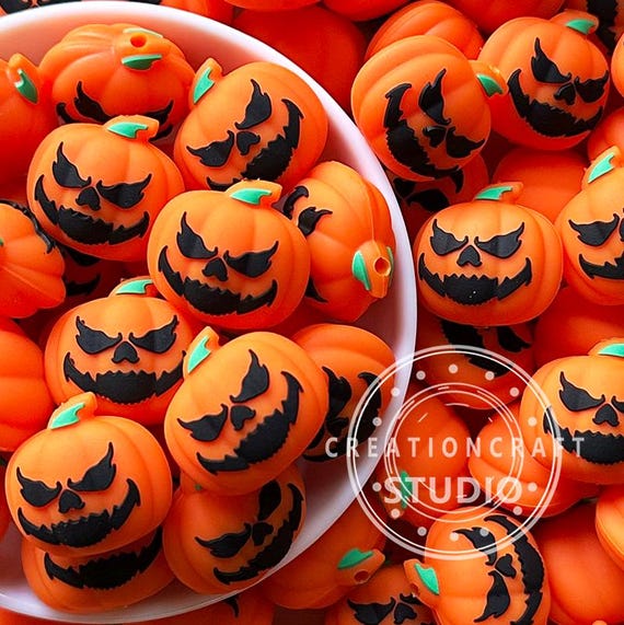 16PCS Halloween Silicone Focal Beads - Spooky Pumpkin Ghost Shaped...