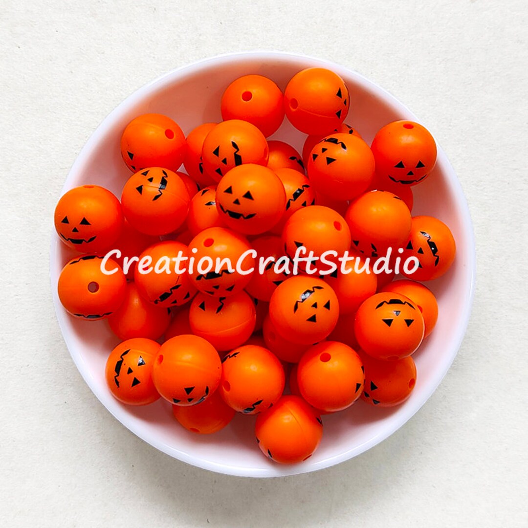 Jack O Lantern Silicone Beads, 15mm Round Print Silicone Beads ...