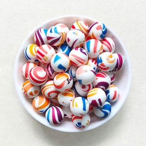 Bulk 12/15mm Silicone Beads, Craft Supplies, Print Silicone Beads, Round Silicone Beads, DIY Women Keychain Accessories, Charm Beads