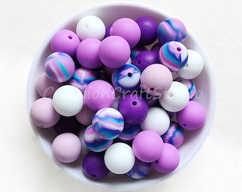 Perles imprimées en silicone, Perles en silicone 12/15 mm, Vente en gros de perles en silicone, Mélange de perles en silicone rondes, Accessoires créatifs, Charme, Bijoux DIY