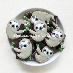Wholesale Grey Sloth Silicone Beads, Silicone Focal Beads, Sloth Beads, 34*34mm