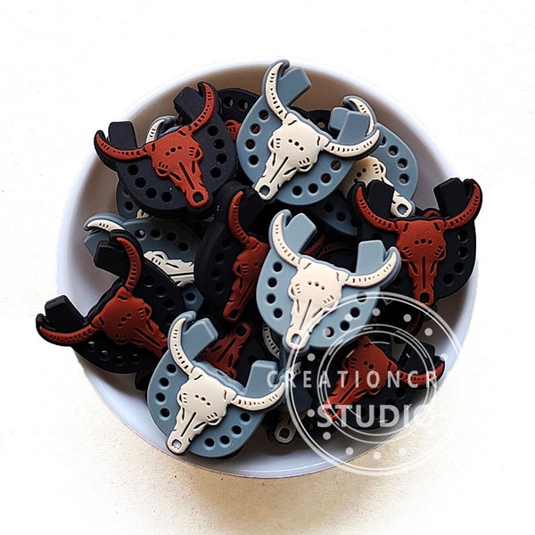 Western Horseshoe Horn Cow Skull Head Beads 30*30mm Bulk Silicone Beads Animal Beads Jewelry Accessories