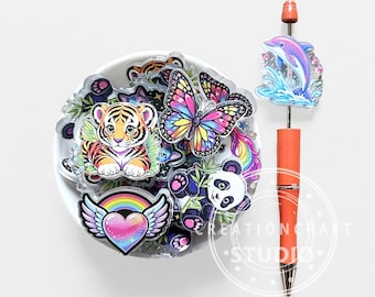 Rainbow Animal Acrylic Beads,Tiger Panda Butterfly Heart Focal Beads Charm Jewelry Making