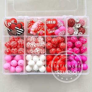 Valentine&#39;s Day Beads for DIY Keychain/Beadable Pen,Assorted Loose Beads Kit,Silicone Bead