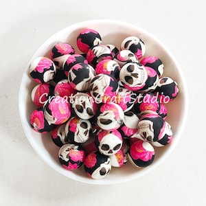 Halloween Silicone Print Beads, 12/15mm Round Silicone Beads, 10-100 PCS Wholesale Beads, Loose Print Beads, DIY Craft Jewelry Making