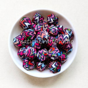 Bulk Silicone Beads, Hexagon Loose Beads, Silicone Hexagon Beads, 14mm Wave Print Silicone Beads, Wholesale Silicone Beads, Craft Supplies
