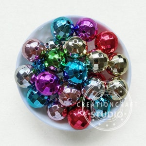 20mm Bubblegum Beads, Metallic Acrylic Faceted Beads, Chunky 20mm Acrylic Beads