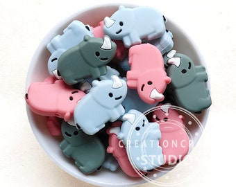 Rhinoceros Shape Silicone Beads, 1 - 50Pcs Bulk Silicone Beads, Mini Animal Beads, Focal Beads, DIY Necklace