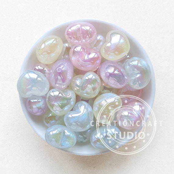 Galaxy Pearlescent Chunky Heart Beads, Glitter Heart Acrylic Beads ギャラクシービーズ 16mm 27