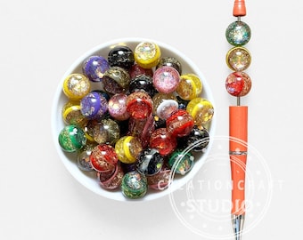 16mm Colorful Glitter Sequins Acrylic Gumball Beads DIY Beaded Pen Decor Accessories