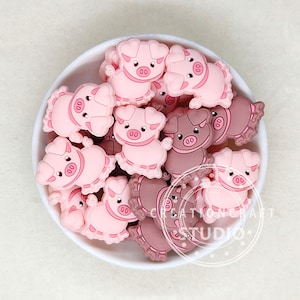 Cute Pig Silicone Beads, Bulk Silicone Beads, Focal Silicone Beads