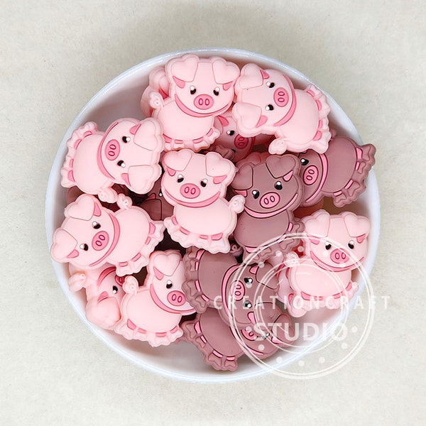 Cute Pig Silicone Beads, Bulk Silicone Beads, Focal Silicone Beads