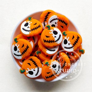 Halloween Pumpkin Silicone Beads, Jack-o'-Lantern Silicone Beads, Silicone Focal Beads, Bulk Beads, Beaded Jewelry Making