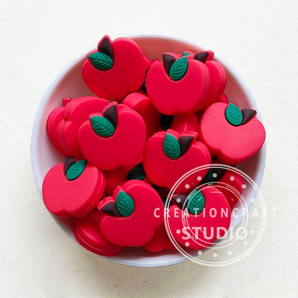 Apple Focal Silicone Charms Beads for Pen DIY Jewelry Accessories, Silicone Loose Beads, 1 - 50Pcs Silicone Beads