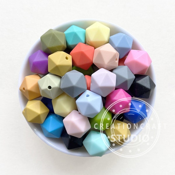 14/17mm Icosahedron Beads, Polygon Silicone Beads, Random Assorted Color Beads