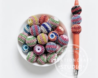 20 mm mehrfarbige Strass-Acrylperlen mit Streifenmuster, ausgefallene Kaugummiperlen
