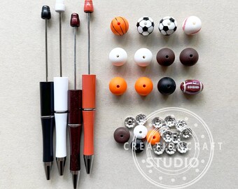 Zestaw 4-częściowych koralikowych długopisów, sportowy zestaw DIY z koralikowymi długopisami, różne silikonowe koraliki