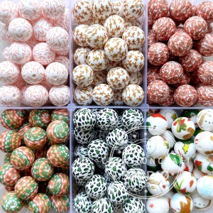 New Christmas Beads, 15mm Silicone Beads, Print Beads, Silicone Round Beads, Loose Silicone Beads