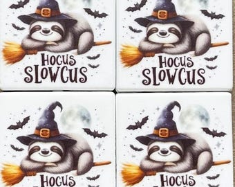 Wholesale Halloween Witch Sloth Print Silicone Beads,Square Focal Beads DIY Jewelry