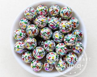 Cuentas acrílicas con estampado de luces navideñas, cuentas de chicle de 16 mm, cuentas de chicle navideñas, cuentas iridiscentes