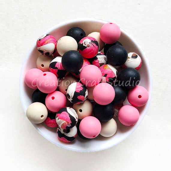 Halloween Print Silcone Beads, 12/15mm Silicone Beads, Bulk Silicone Beads,  Mixed Print Beads, Charms Beads, Silicone Beaded Jewelry Making 
