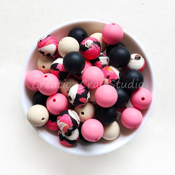 Halloween Print Silcone Beads, 12/15mm Silicone Beads, Bulk Silicone Beads, Mixed Print Beads, Charms Beads, Silicone Beaded Jewelry Making