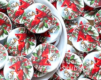 Focal Flat Round Print Winter Cardinal Bird Silicone Focal Bead,DIY Beaded Pen Supplies