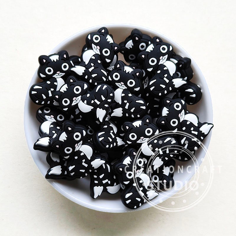10Pcs Black Cat Beads Silicone Focal Beads Cat Shaped Beads Halloween Beads  for Keychain Making DIY Bracelets Lanyard Making Focal Beads for Pens