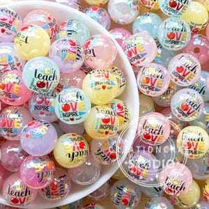 Teach Love Inspire Acrylic Beads,16mm Loose Beads,Mixed Color Beads,Gumball Beads,UV Beads