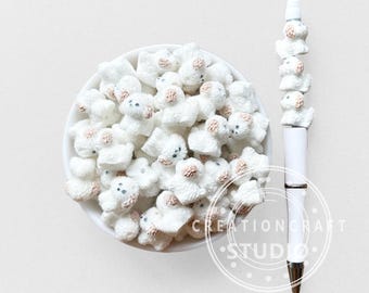 3D Flocked White Dog Focal Acrylic Beads,Puppy Shape Charm Beads Jewelry Making