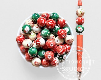 16mm Christmas Santa Snowman Reindeer Printed Acrylic Round Beads,Gumball Loose Beads