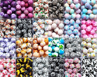 Wholesale Beads, Round Silicone Beads, Print Beads, 12/15mm Bulk Beads